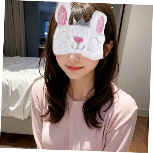 Vista 4 de SHERCHPRY 1 máscara de animales para parche para dormir mujeres niñas sombra sombra sombra máscara de sueño conejo de felpa con los ojos vendados