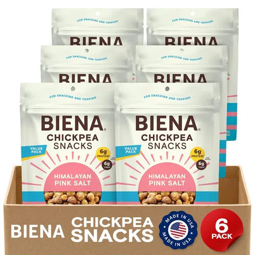 Vista 13 de Biena Bocadillos crujientes de garbanzos tostados, barbacoa, alto en proteínas, alto en fibra, sin gluten, a base de plantas, sin OMG, aperitivos
