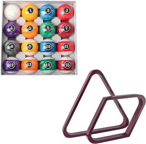 Vista 13 de GSE 2-1/4" Standard Pool Balls Set with Solid Wood Billiard Ball Racks Set Bolas de estilo mármol oscuro