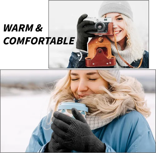 Vista 2 de TOBEHIGHER Guantes de invierno Guantes para mujer para clima frío, guantes de invierno para pantalla táctil, guantes de punto de lana de alpaca
