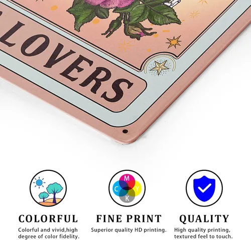 Vista 2 de Giwawa Kissing Lover Tarjeta de tarot de metal con diseño de calavera rosa retro de 12 x 8 pulgadas, decoración de pared, sol, luna, flor, floral