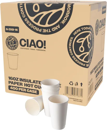 Vista 12 de CIAO! Taza térmica aislada de doble pared de 8 onzas, papel blanco, 80 mm de diámetro, 500