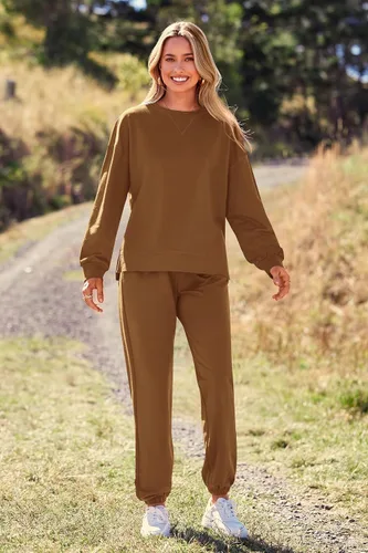 Vista 38 de Prettygarden - Conjunto de pijama de dos piezas para mujer, diseño de teñido anudado, sudadera informal de manga larga con pantalones largos, ropa