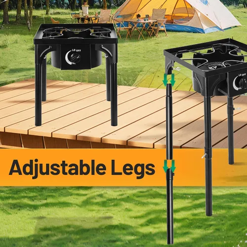 Vista 6 de Estufa de Camping al Aire Libre FSUON, 130000 BTU, Quemador de Alta Presión Individual, Cocina de Gas Propano con Patas Desmontables, Regulador