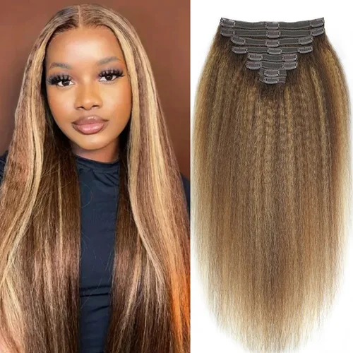 Vista 30 de Extensiones de cabello humano real rizado con clip, 4/27/4, ombré, rizado con clip, para mujer, 3C y 4A (12 pulgadas, #4/27/4)