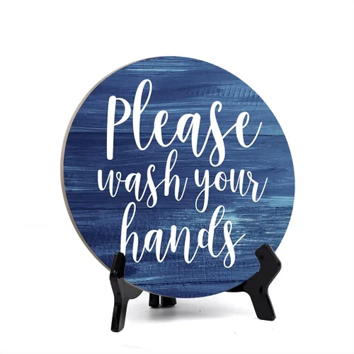 Vista 11 de Round Please Wash Your Hands, letrero decorativo de mesa de baño verde claro con caballete acrílico