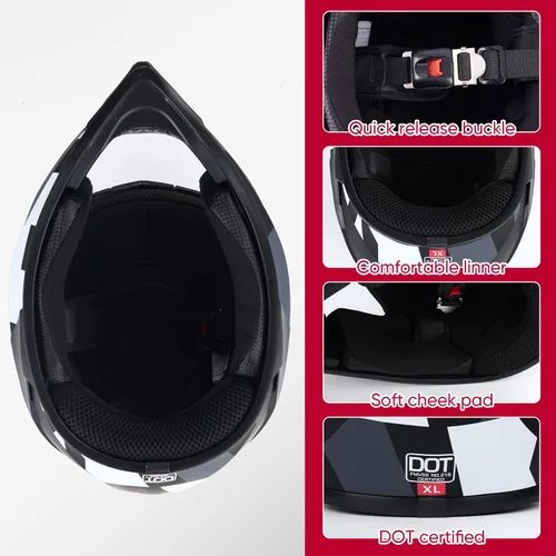 Vista 5 de Adult Dirt Bike Helmet Motorcycle Racing Street Bike Off-Road Mountain Bike BMX MX ATV Helmet with Cycling Glasses and Visor for Unisex-Adult