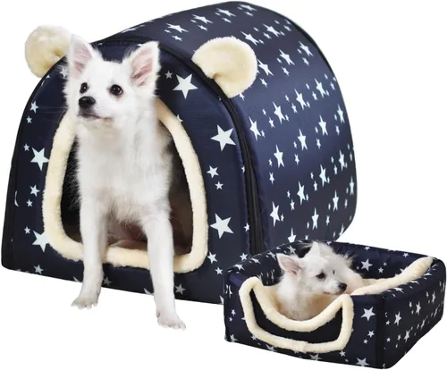Vista 42 de Cama para gato o cama para perro, 2 formas de uso, casa de mascotas para interior con alfombra esponjosa, cubierta extraíble y lavable, fondo Grúas