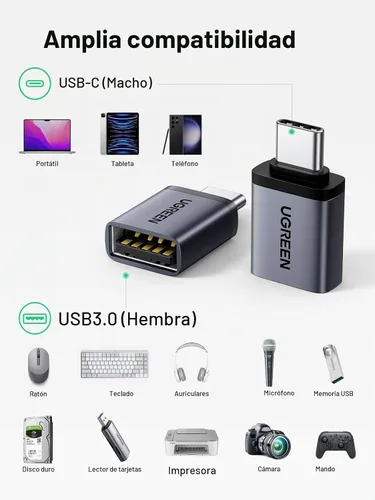 Vista 5 de UGREEN Adaptador USB C a USB A 3.2 OTG de 10 Gbps 2 unidades compatibles con iPhone 17 Pro Max Air 16 15 MacBook Air iMac iPad Galaxy Tab S9 S25