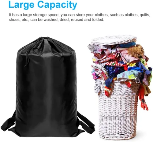 Vista 8 de Magik Paquete de 1 a 2 bolsas de lavandería de viaje negras con correas ajustables y asas (1 unidad)