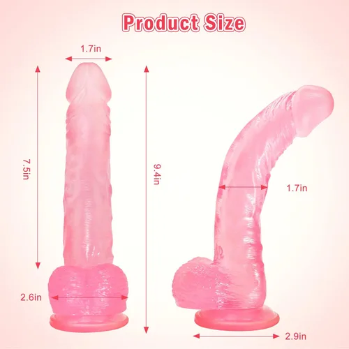 Vista 6 de Pink Jelly - Consolador realista realista de silicona para adultos, juguetes sexuales para mujeres, 9 pulgadas, material seguro para el cuerpo