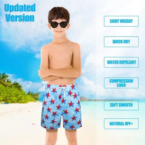 Vista 3 de Trajes de Baño para Niños con Forro de Compresión Cómodos Shorts de Natación Anti-Rozaduras Elásticos UPF Secado Rápido Talla 3T-20 Estrellas Águila