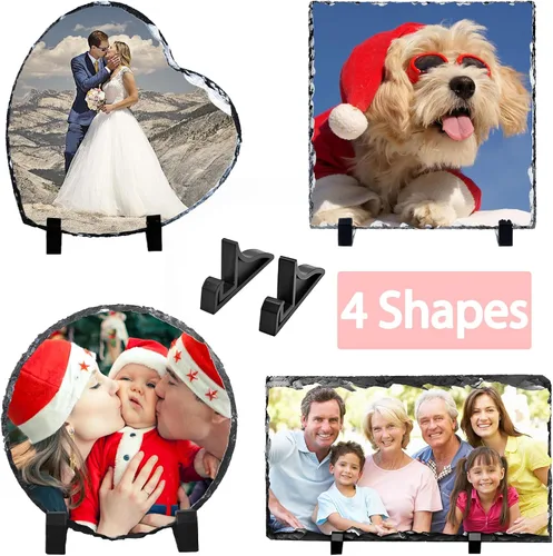 Vista 2 de Marco de piedra personalizado para fotos personalizadas, marcos de placa de pizarra de roca, regalos personalizados para bodas, familiares, mascotas