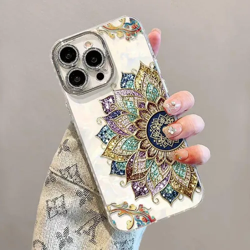 Vista 3 de Roemary Floral Mandala Case for iPhone 13 with Wrist,Pearl Case for Girls Women