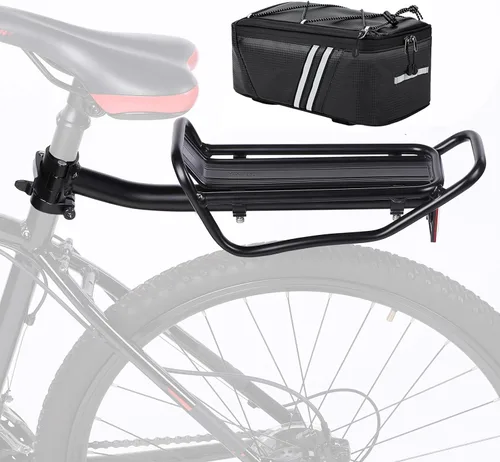 Vista 9 de Portaequipajes trasero para bicicleta con abrazadera de liberación rápida, estante retráctil de carga de bicicleta de aleación de aluminio, marco