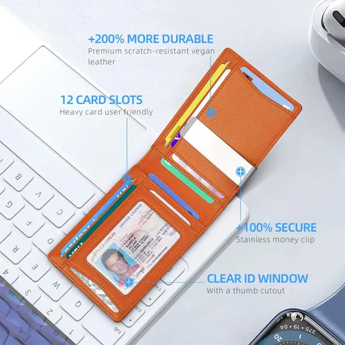 Vista 37 de Zitahli - Billeteras delgadas RFID para hombres, billetera de cuero flexible con clip de dinero, cartera minimalista con bolsillo frontal