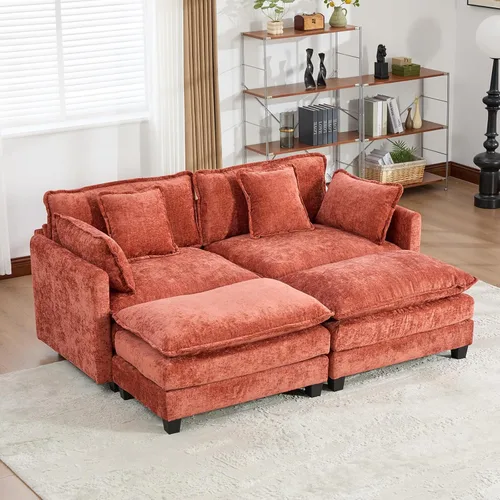 Vista 339 de Sofá seccional modular verde de 111.5", sofás seccionales grandes de 3 plazas para sala de estar, sofá nube oversized de tela chenille con otomana