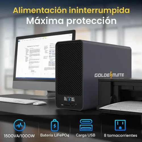 Vista 2 de GOLDENMATE 1500VA/1000W Litio UPS Respaldo de batería y protector contra Gris