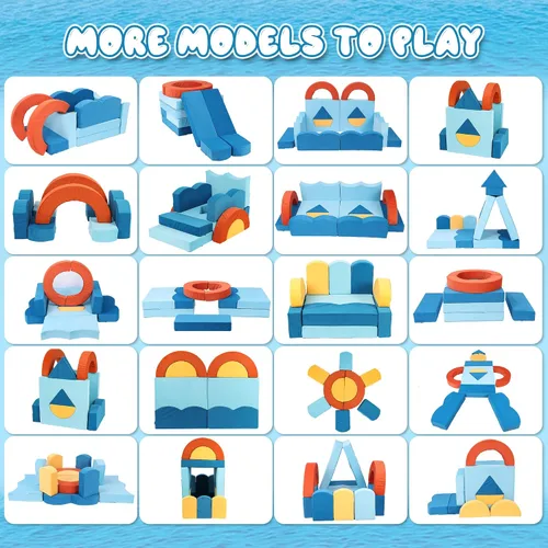 Vista 9 de Erament Sofá de Juego Modular para Niños de 22 Piezas para Niños Pequeños - Sofá Cama para Niños para Sala de Juegos, Muebles Convertibles