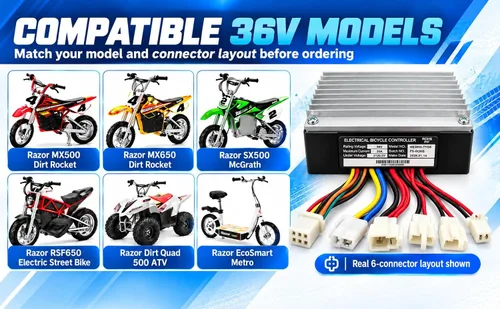 Vista 3 de Controlador de 36V para Razor MX500 - Módulo de control de repuesto premium para MX500 (V21+), MX650 (V14+), McGrath SX500, EcoSmart Electric