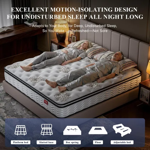 Vista 8 de Jacia House Colchón Queen de 11.4 pulgadas con parte superior de almohada, colchón híbrido de resorte de bolsillo, colchón de resorte