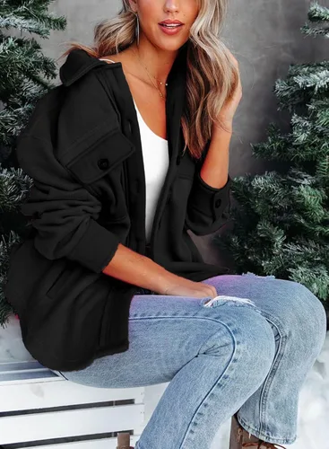 Vista 4 de Chaqueta de forro polar para mujer, de invierno, casual, de manga larga, con botones, cálida, con bolsillos