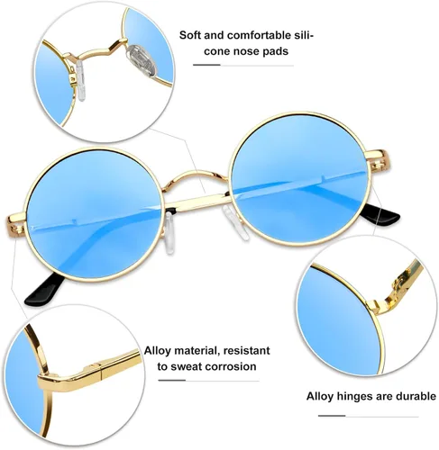 Vista 29 de KANASTAL Gafas de sol redondas polarizadas para mujeres y hombres, estilo hippie con protección UV400