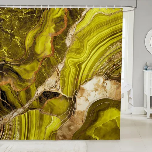 Vista 22 de Erosebridal Cortina de ducha de mármol negro, 72 pulgadas de ancho x 72 pulgadas de largo, juego de baño con grietas doradas, tela de textura