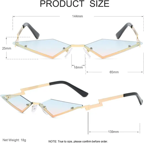 Vista 4 de JOVAKIT Gafas de sol sin montura para mujeres y hombres, gafas de sol de polígono de moda, marco de metal, gafas de fiesta rave de Halloween