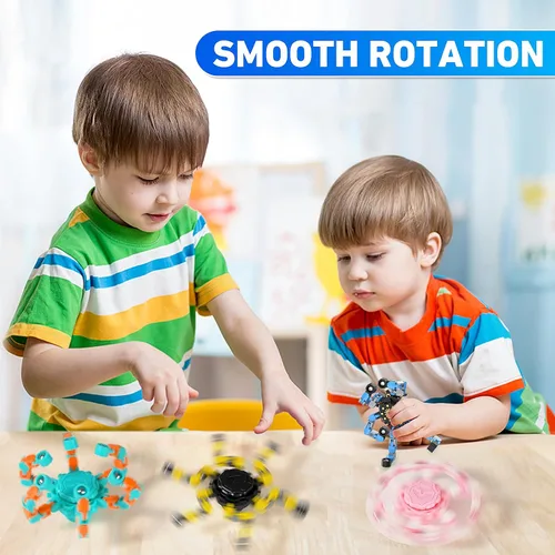 Vista 6 de Fidget Spinners Transformables, 8 Piezas de Juguetes Sensoriales Divertidos para Adultos, Cadena Deformable DIY Robot Spinner, Juguete Giroscopio
