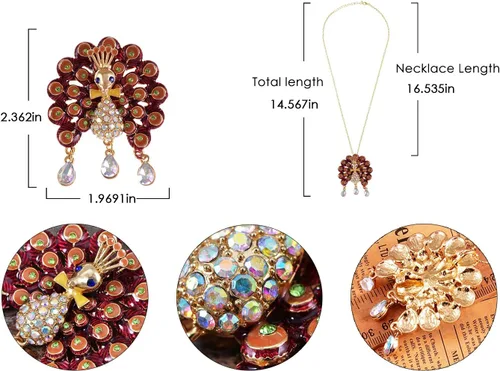 Vista 5 de Alilang Collar con colgante de diamantes de imitación brillantes de metal dorado multicolor para mujer