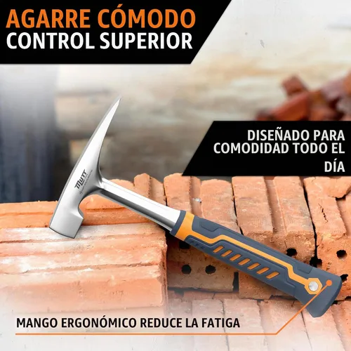 Vista 3 de Mutt Tools - Martillo de ladrillo de 20 onzas para trabajos de piedra de albañil 20 oz, martillo de ladrillo, acero forjado, mampostería, agarre