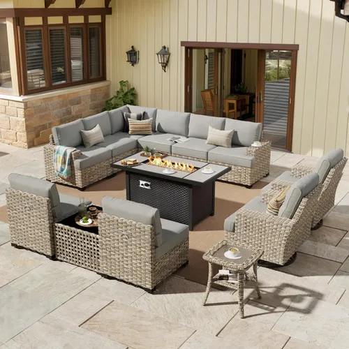 Vista 52 de HOOOWOOO Juego de Muebles Seccionales para Patio al Aire Libre, 6 Piezas Juegos de Conversación de Mimbre Sofá en Forma de L, Sofá Extra Profundo