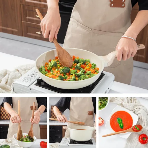 Vista 4 de 2 cucharas de madera de acacia para cocinar, cucharas de cocina de 12 ″ con acabado liso de madera de agarre cómodo, cucharas de madera