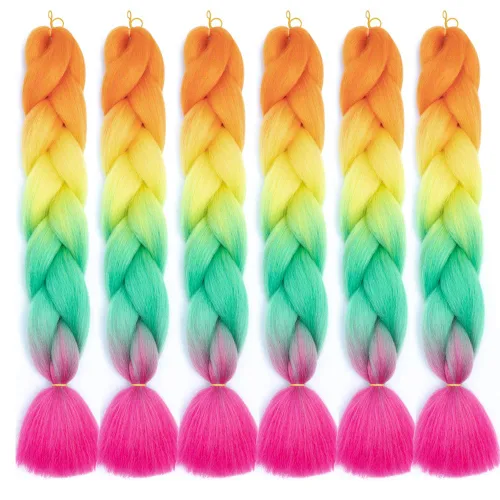 Vista 11 de 6 juegos de extensiones de cabello Kanekalon trenzado y sombreado, pelo de fibra sintética de alta temperatura de 24 pulgadas para trenzas crochet
