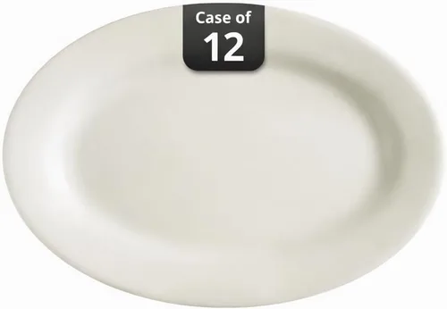 Vista 3 de CAC China RCN-33 Clinton - Bandeja ovalada de porcelana con borde enrollado, 7 x 4-1/2 pulgadas, caja de 36