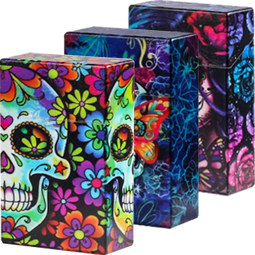 Vista 2 de Caja de cigarrillos de 3.346 in tamaño King Push to Open Capacidad 20 unidades (azul+rojo + morado)