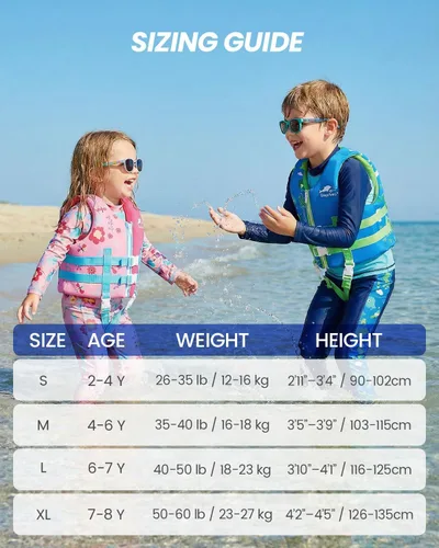 Vista 5 de Gogokids Chaleco de natación para niños de 2-3-4-5-6-7-8-9 años, flotadores de piscina para niños de 30-50-70 libras, flotabilidad para niños