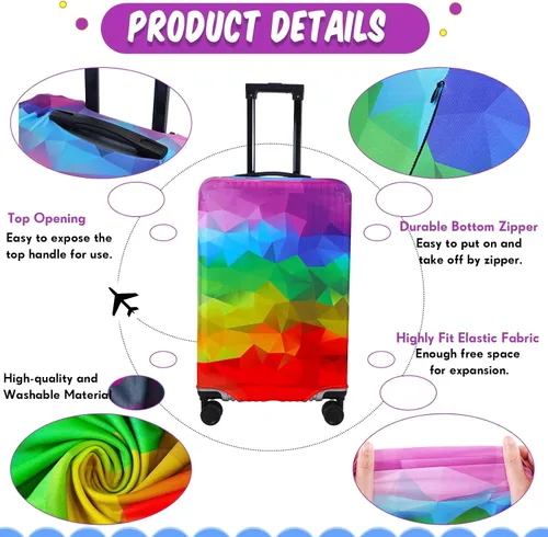 Vista 3 de Sweetude Funda de equipaje de viaje, lavable, protector de maleta con diseño de rombos geométricos, para equipaje de 18 a 28 pulgadas, 3 tamaños