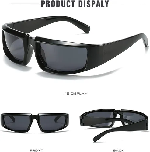 Vista 6 de JUDOO Y2K Rectangle Sunglasses Silver Futuristic Sports Wrap Around Glasses for Women Men
