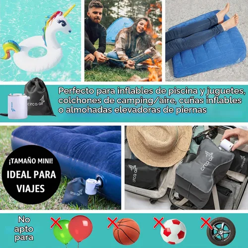 Vista 6 de CIRCA AIR Mini bomba de aire portátil para inflables, mini bomba de aire para colchón, almohadilla de dormir recargable, bomba de aire pequeña USB