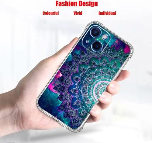 Vista 2 de Funda para iPhone 12, iPhone 12 Pro, diseño de flores de mandala, protección contra caídas espaciales, a prueba de golpes, carcasa protectora