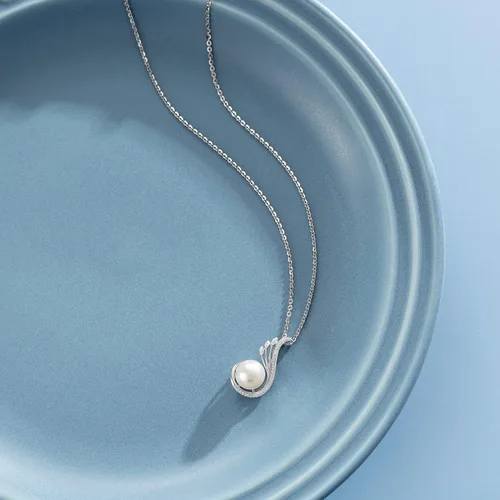 Vista 6 de FANCIME Collar de perlas de Phoenix de 9 a 0.394in de plata de ley con piedra natal de junio, collar de una sola perla, joyería fina para mujer