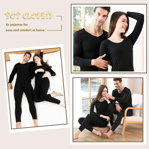 Vista 5 de POP CLOSETS Thermajane Long Johns - Ropa interior térmica para mujer, suave capa base, conjunto de pijama para clima frío