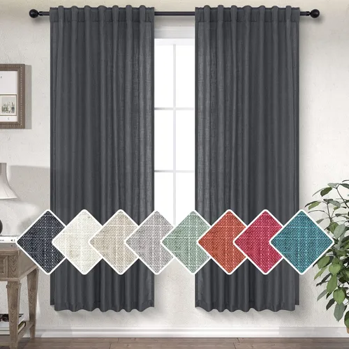 Vista 45 de DANCURTON Cortinas de lino para ventana, cocina moderna, dormitorio, ventanas pequeñas, 2 paneles con bolsillo con pestaña trasera, gruesas