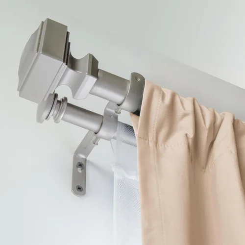 Vista 7 de Amazon Basics - Barra de cortina doble de 1 pulgada para ventanas con remates cuadrados, longitud ajustable, 72 a 144 pulgadas, acabado de níquel
