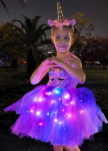 Vista 4 de KAKALVER Unicorn Dress for Girls Unicorn Costume LED Light Up for Dress up Halloween Birthday Party Decoration Unicorn Gifts