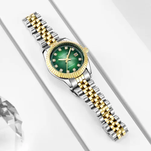 Vista 6 de Reloj clásico para mujer con banda de acero inoxidable sólido, reloj de vestir para mujer, reloj con calendario