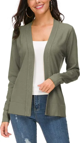 Vista 22 de Urban CoCo Chaqueta de punto de manga larga con frente abierto para mujer Negro