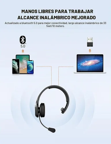 Vista 5 de TECKNET Auriculares Bluetooth Trucker, micrófono con cancelación de ruido Negro